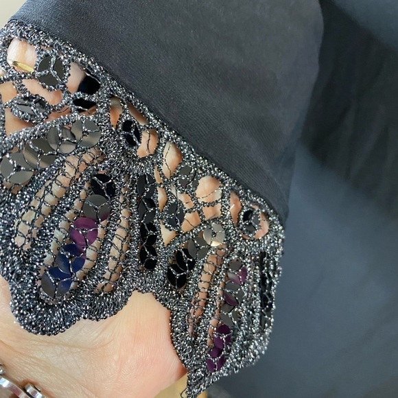 Tiana B size 16 elegant‎ black 3/4 sleeve dress with sequin trim stretch comfy - Picture 2 of 10